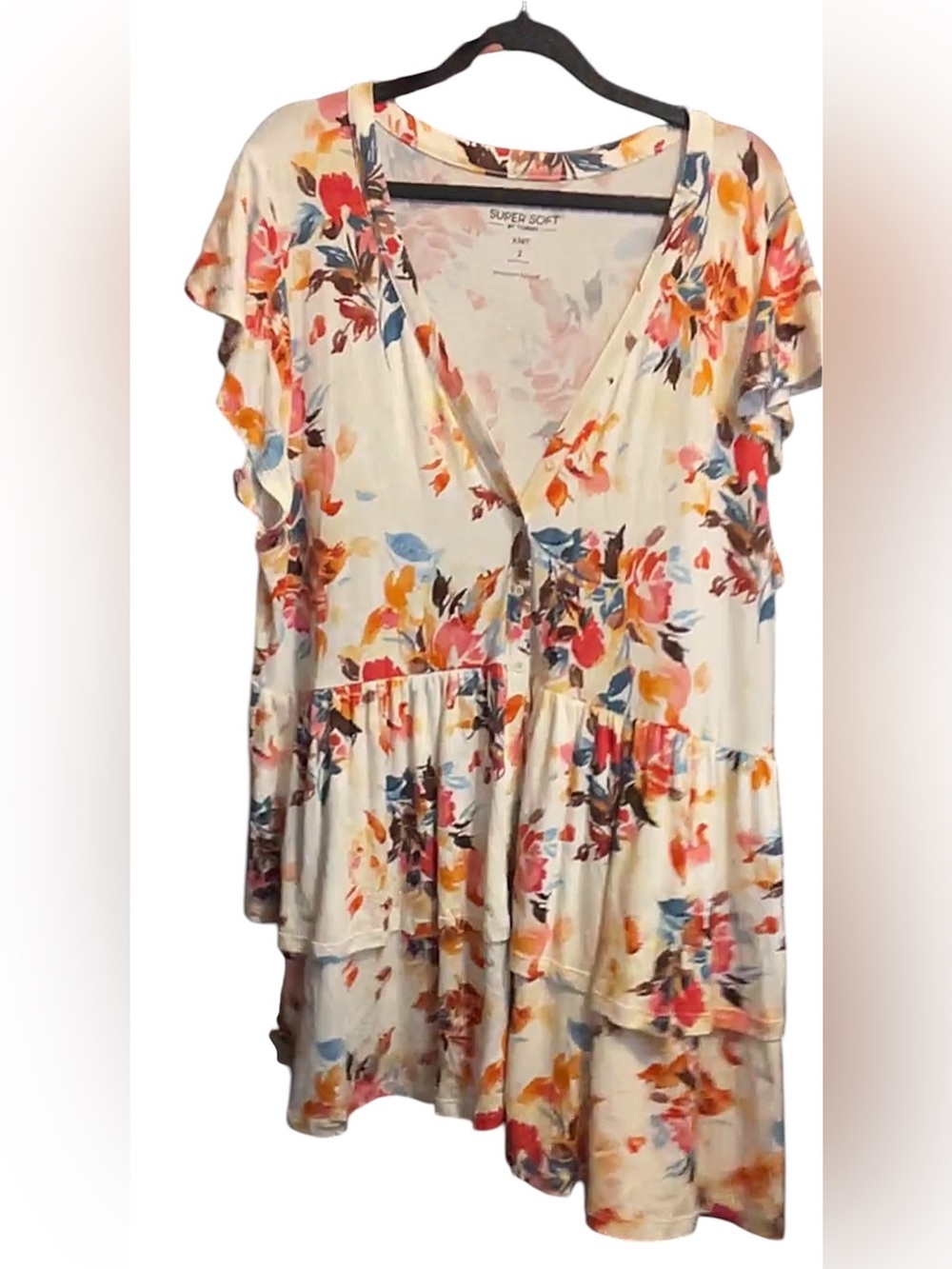 Torrid 2 Super Soft Floral Button-Front Tiered Babydoll Top